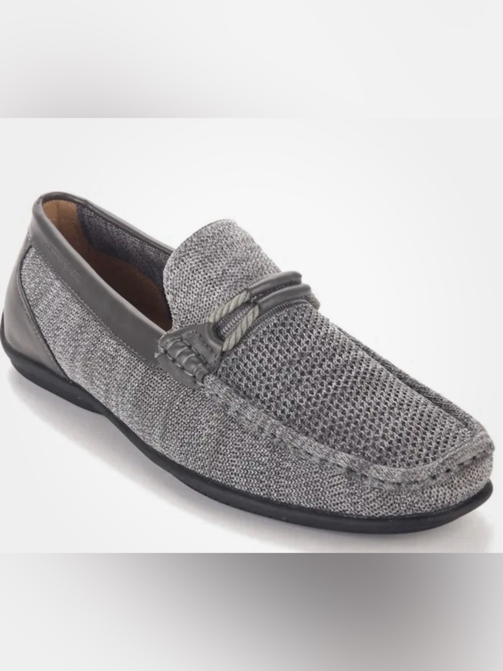 Men's Grey Knit Slip-On Loafers with Leather Trim